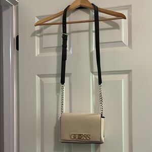 Guess Cream and Black Crossbody Bag with Structured Design